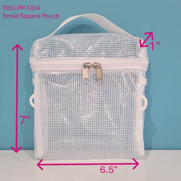 Pouch for travel, 7"x6'5"x1" crossbody bag, clear, connects with other pouches