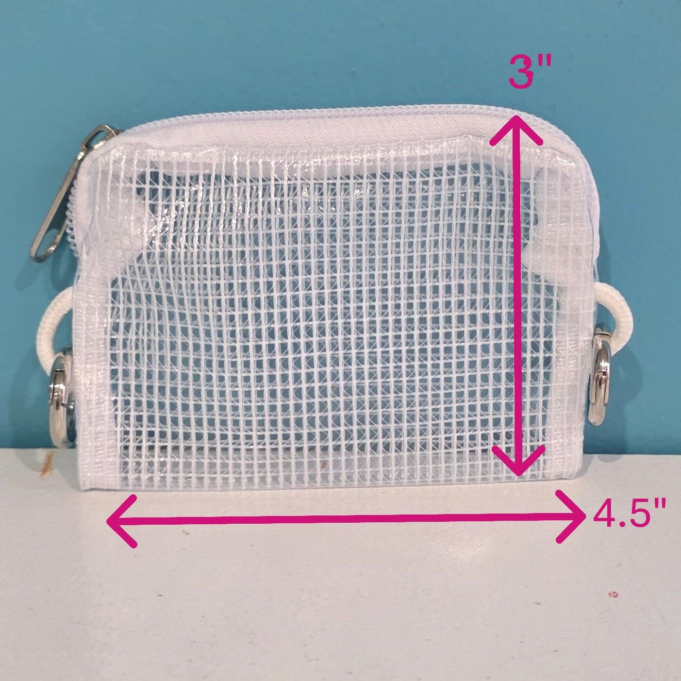 Id Pouch with measurements for carrying Id, business cards, credit cards, zipper pouch